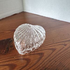Vintage Glass  Heart Shaped Keepsake Box With Lid About 5” X  4.5” X  2.25”